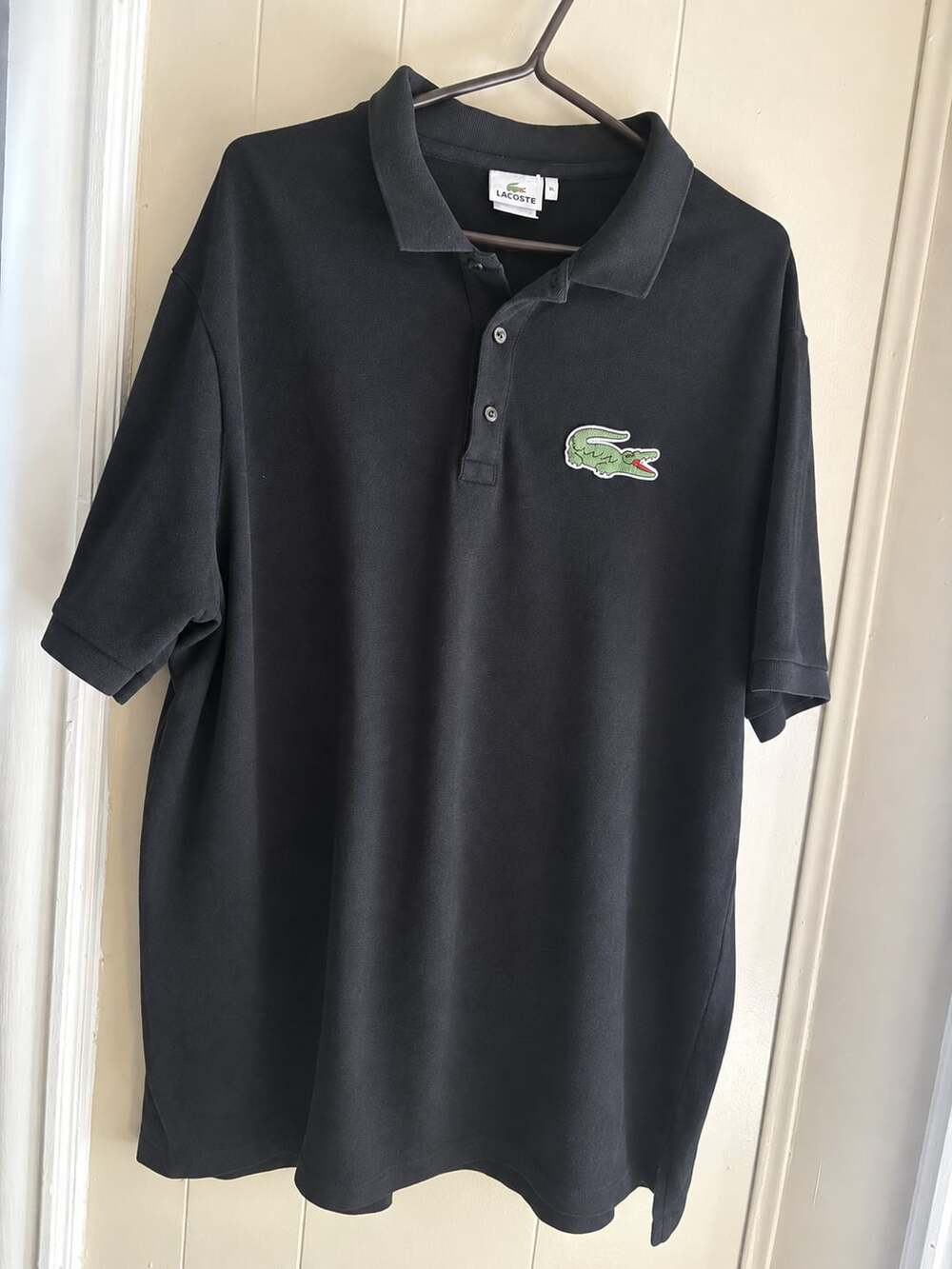 Lacoste Men's Black Polo Shirt with Big Alligator Badge Size 9L